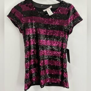 Alice + Olivia Pink Sequince Short Sleeve Pink Party Festival Blouse Size Xs NWT